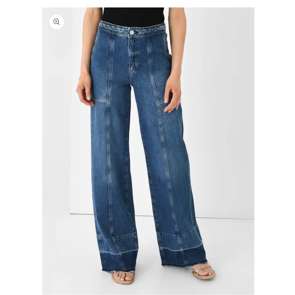 Frame Denim Denim - FRAME Denim Wide Leg‎ Jeans Blue Braided Belt Frayed Hem Patchwork Womens
